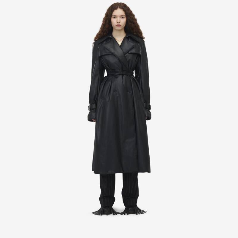 ALEXANDER MCQUEEN - Leather Double-breasted Trench Coat - Item 807926Q5ALW1000